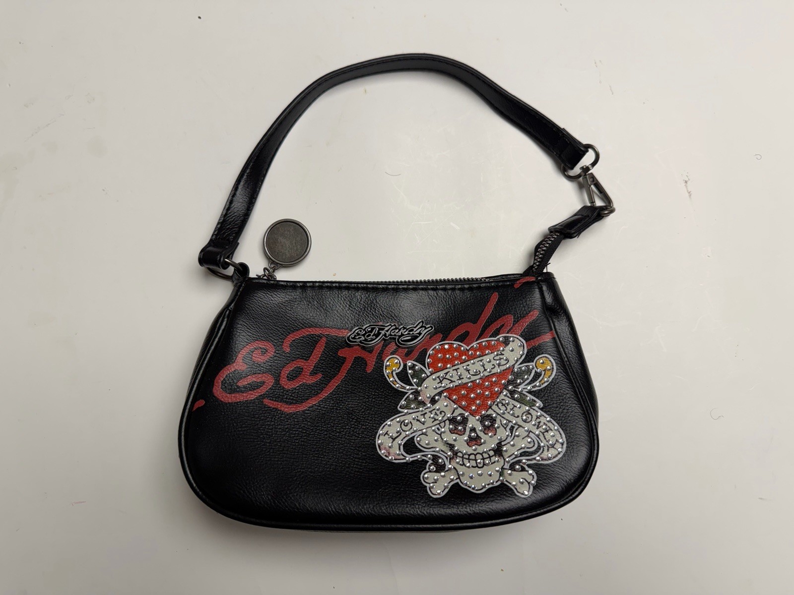 Ed Hardy Mini Shoulder Bag Purse / Love Kills Slowly With Rhinestones