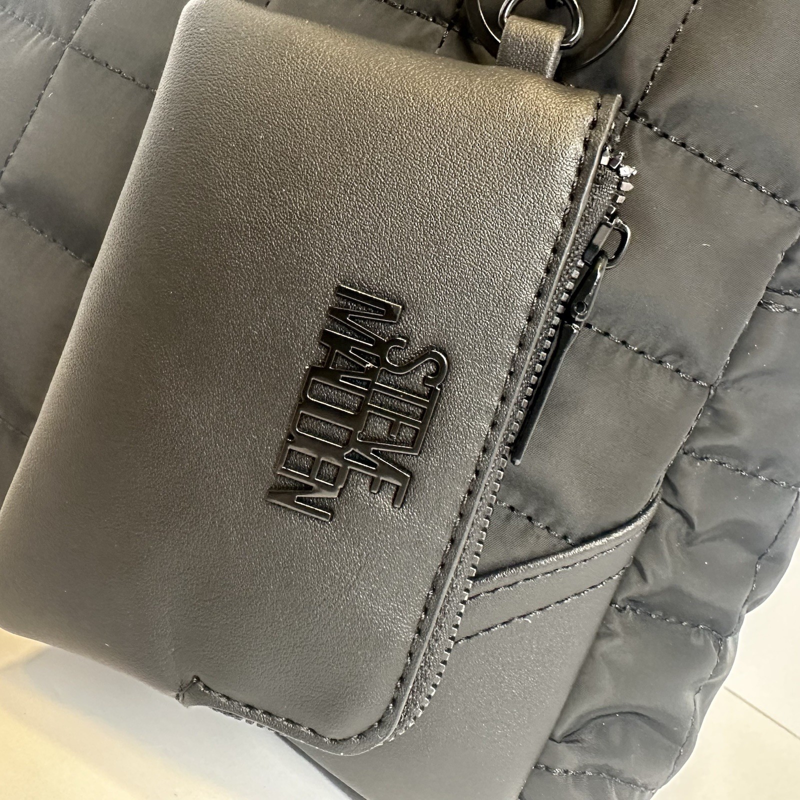 Steve Madden Brosie Mini Backpack Black Quilted Nylon Tote Pack w Pouch NWT