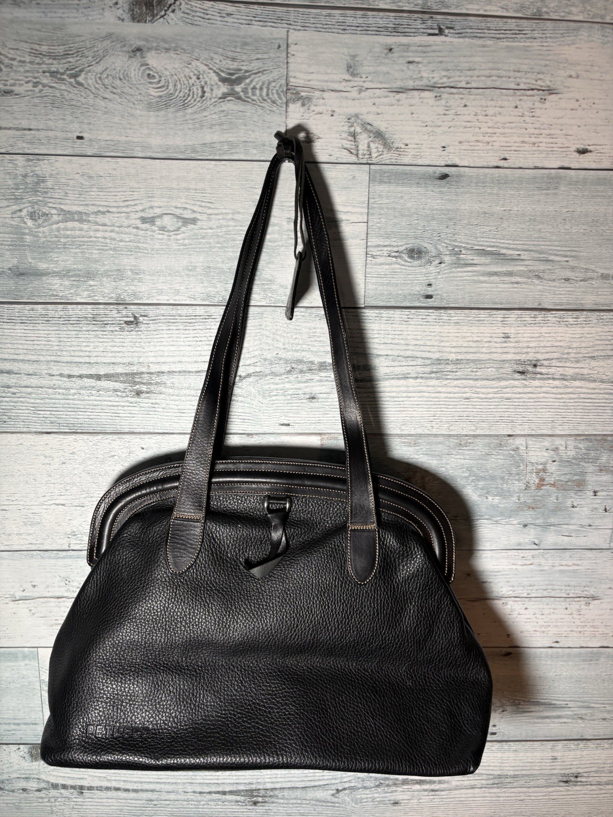 Petusco Genuine Leather Shoulder Bag Black Made in Spain Large Satchel Purse