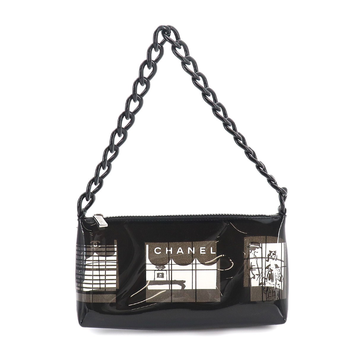 CHANEL Windows Line Chain Shoulder Bag Vinyl Plastic Black Clear 90333029