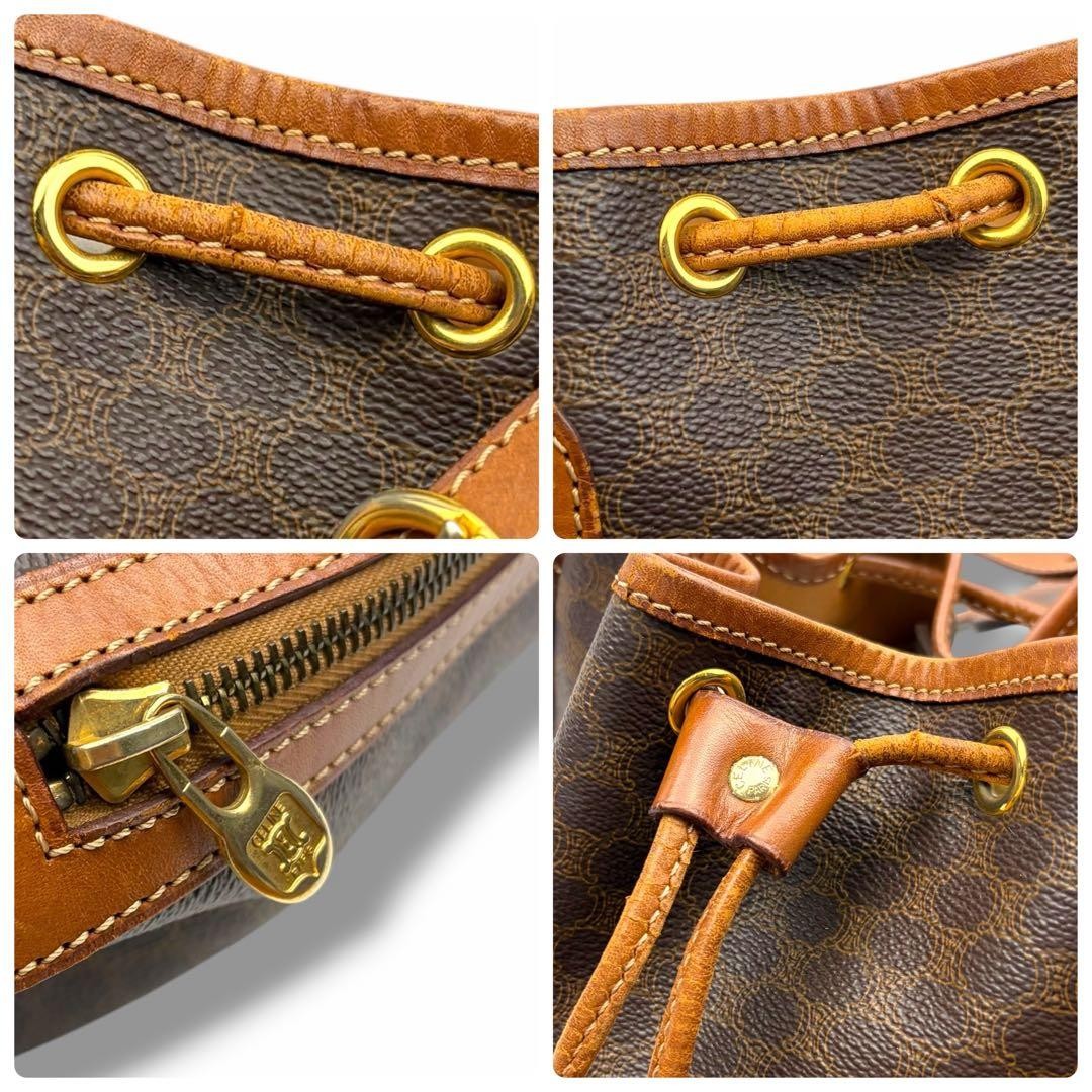 CELINE Macadam Noe PVC Drawstring Shoulder Bag Brown Vintage Authentic