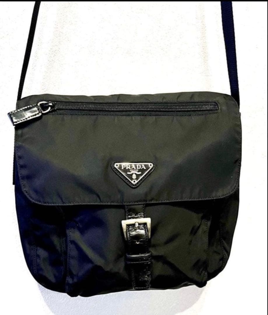 PRADA Tessuto Nylon Shoulder Crossbody Body Bag Black Strap Max 100cm Accessorie
