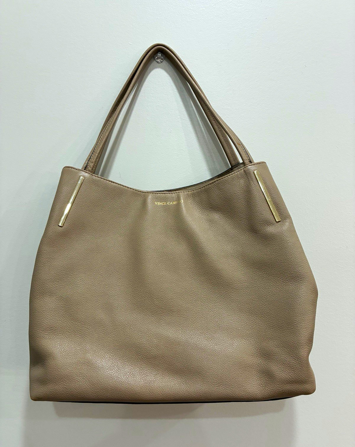 Vince Camuto Taupe Shoulder Bag Double Handles Zip/Magnetic Lined Gold Hardware