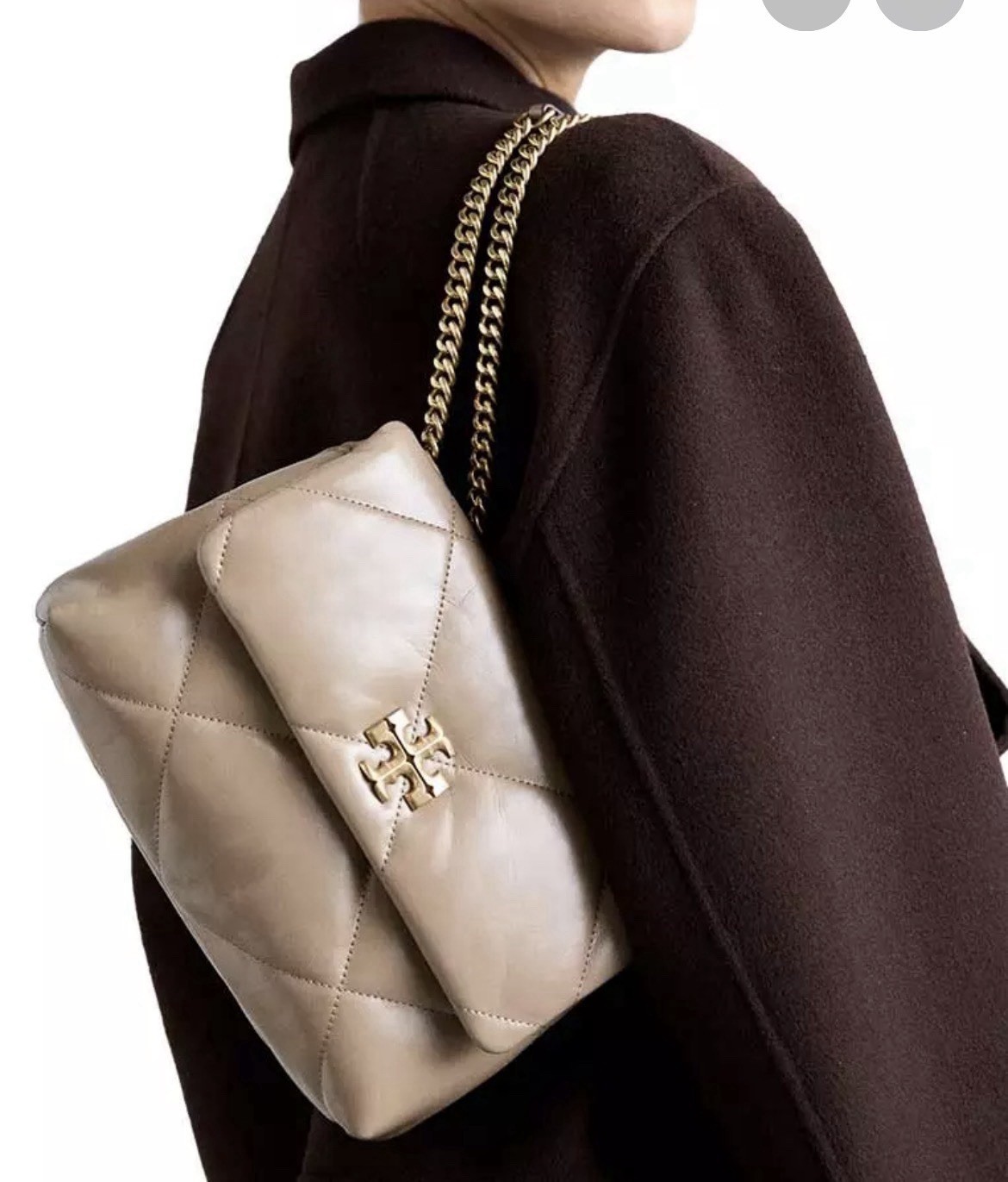 TORY BURCH $575 TAUPE OAK DIAMOND QUILT CONVERTIBLE SHOULDER CROSS BODY BAG NWT