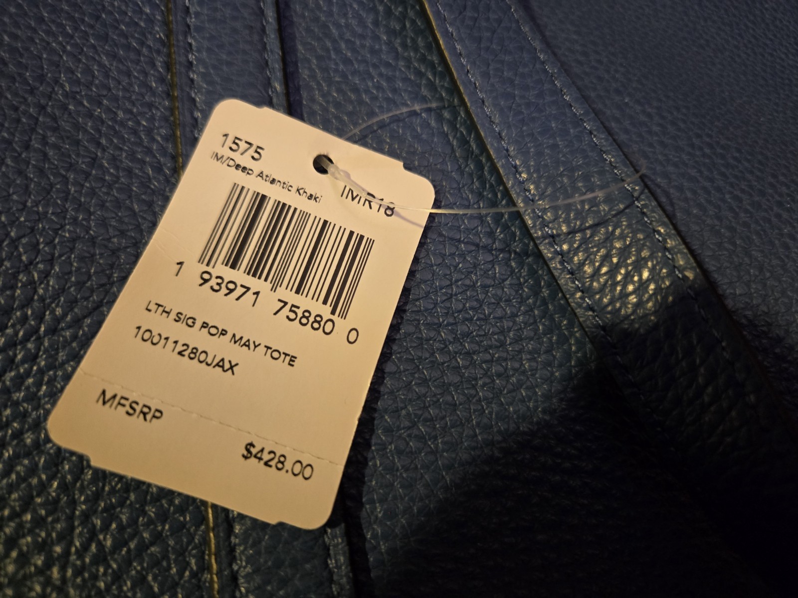 Coach Pebbled Leather Tote Deep Atlantic Khaki Blue Logo Tag Gold Hardware Zip