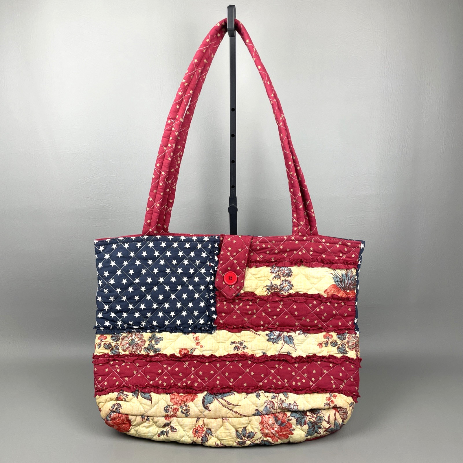 Victorian Trading Co Patriotic American Flag Quilted Tote Bag Purse Americana