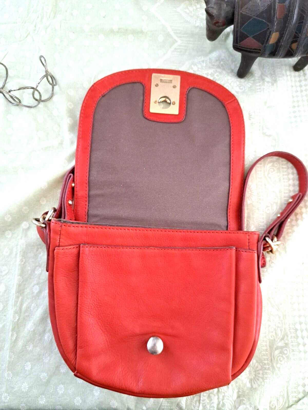 Burnt Orange Red Leather Semicircle Crossbody Flap Push Lock Small Purse J Crew