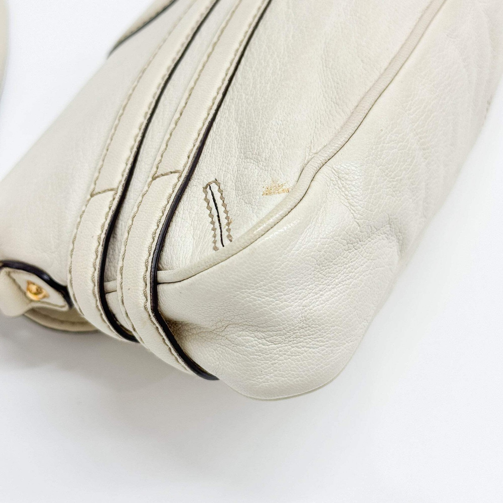 GUCCI Horsebit Off White Leather Shoulder Bag