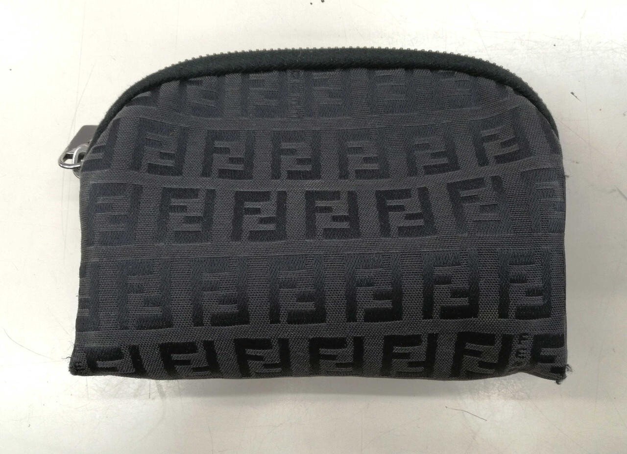 Fendi Zucchino Pouch Black Whole Pattern 3.9×5.5×1.1 in Used Authentic