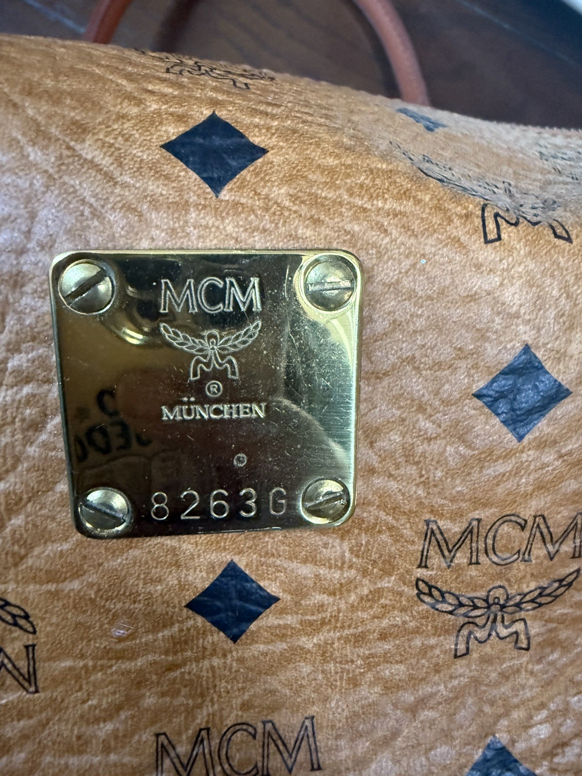 MCM Boston Bag Leather Visetos Pattern Brown Pre-owned, Slight Wear Japan