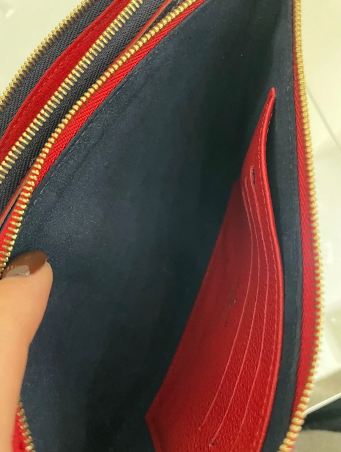 Louis Vuitton Pochette Double Blue Red Chain Two Layer Calfskin Crossbody Bag