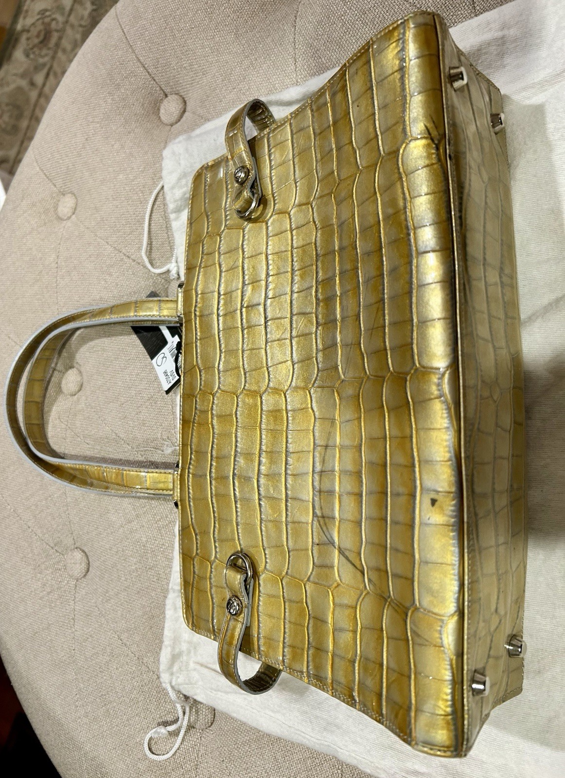 St. John $775 Women’s Leather Bag Purse Light Green Croc Metallic Made in Italy