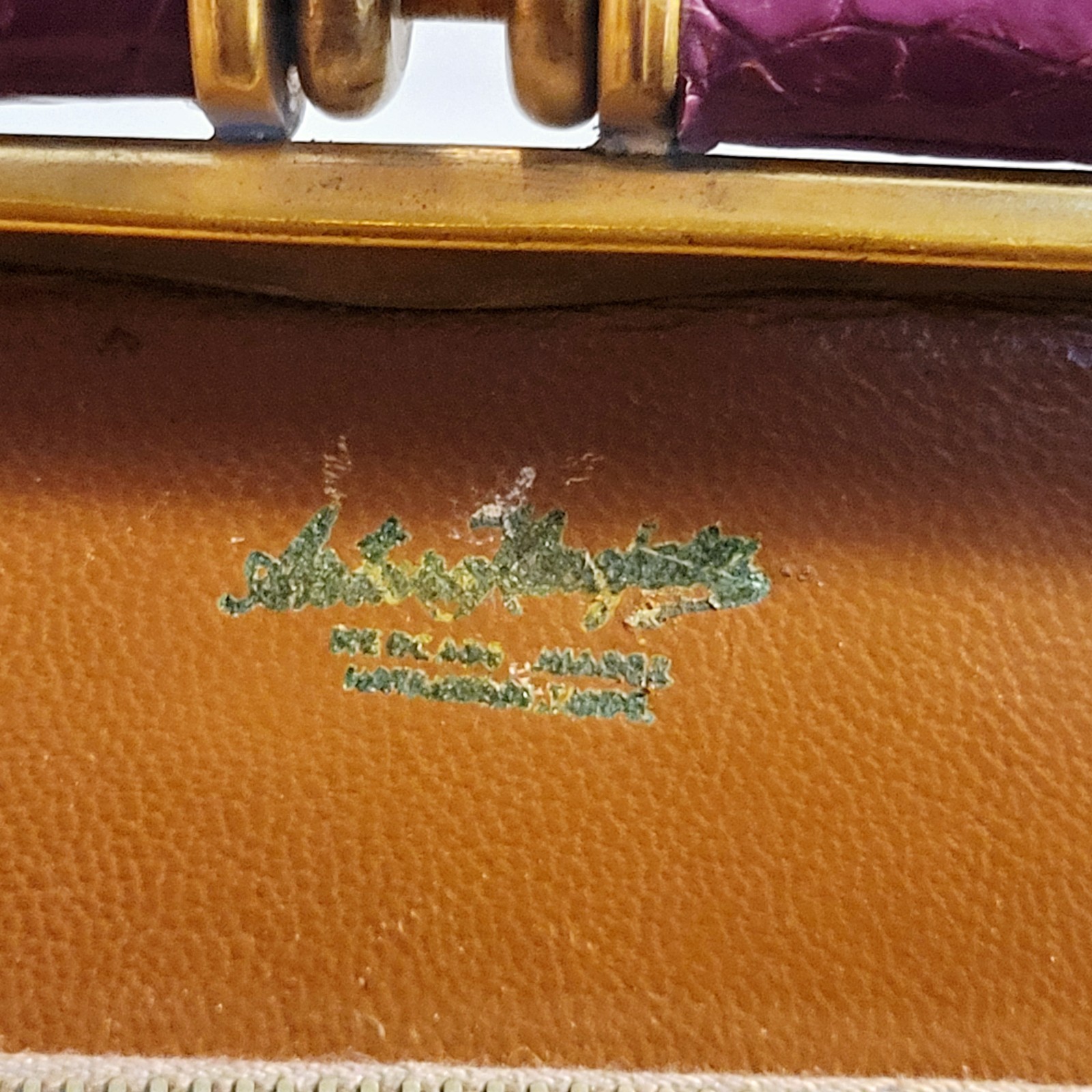 Authentic 1940s Alligator Purple Embossed Shoulder Bag