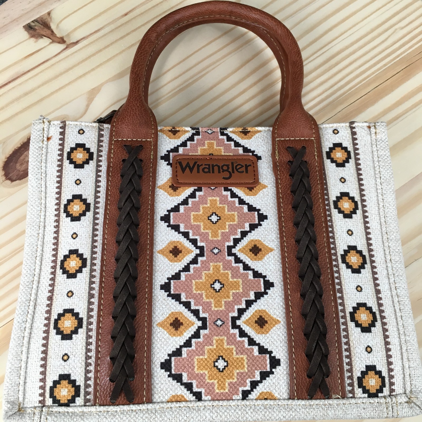 Wrangler Southwestern Print Small Canvas Tote Brown Beige Aztec Small Crossbody