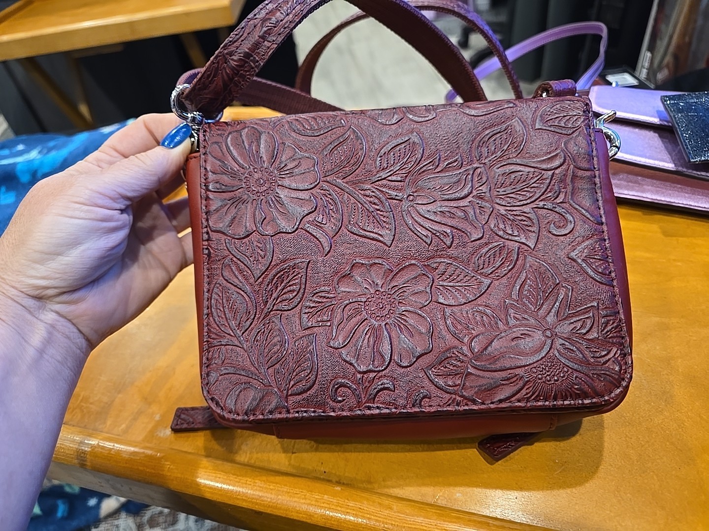 Concealed Carry Gun Tote’n Mamas CCW Purse, Leather Tooled Handbag Cherry