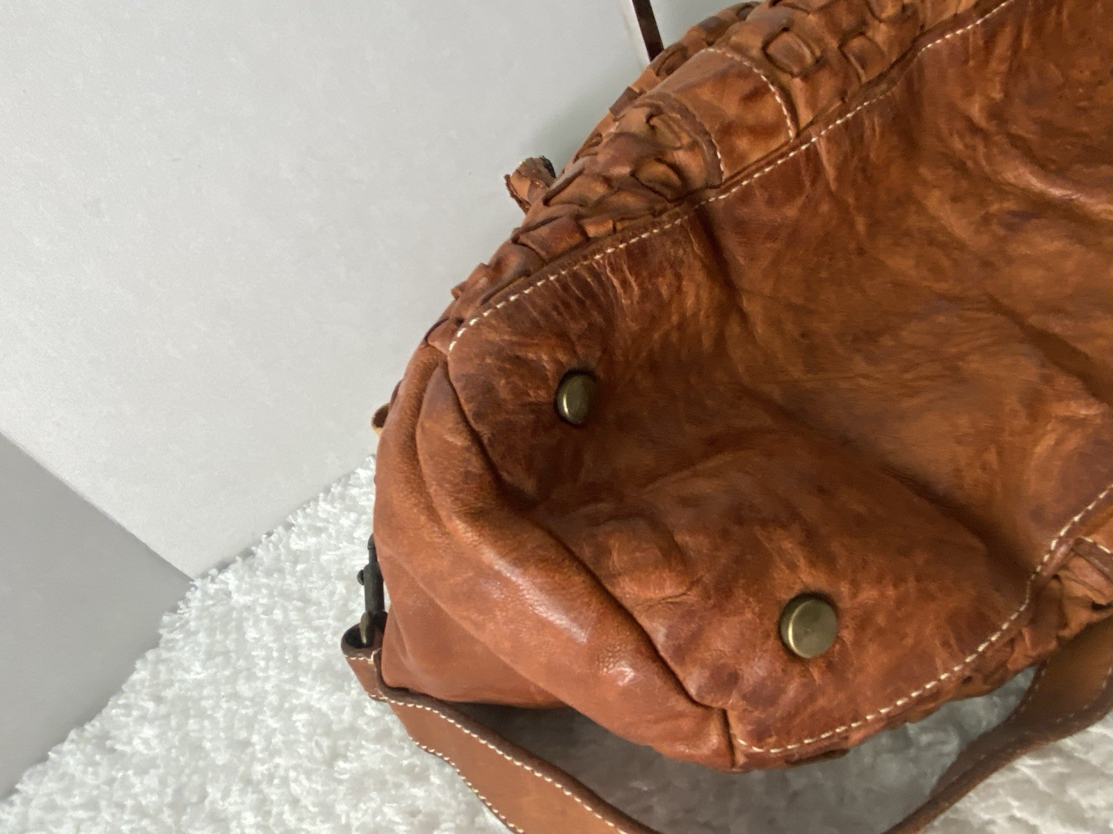 Langellotti Italian Woven Leather Tote Crossbody Bag Brown Large Made In Italy