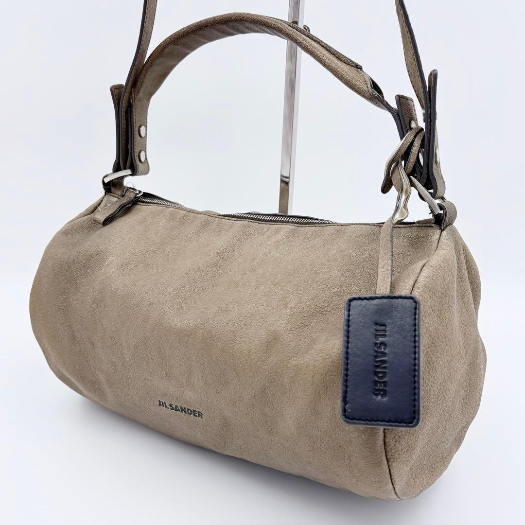 Jil Sander Leather 2-Way Shoulder & Handbag Khaki Used Authentic