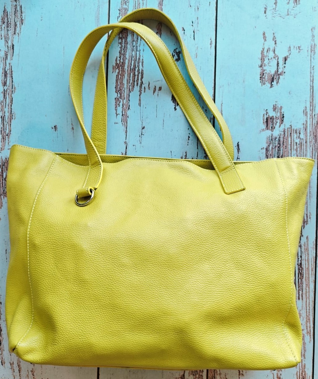 Maurizio Taiuti Yellow Pebbled Leather Large 16x13x6″ Market Tote Bag Italy