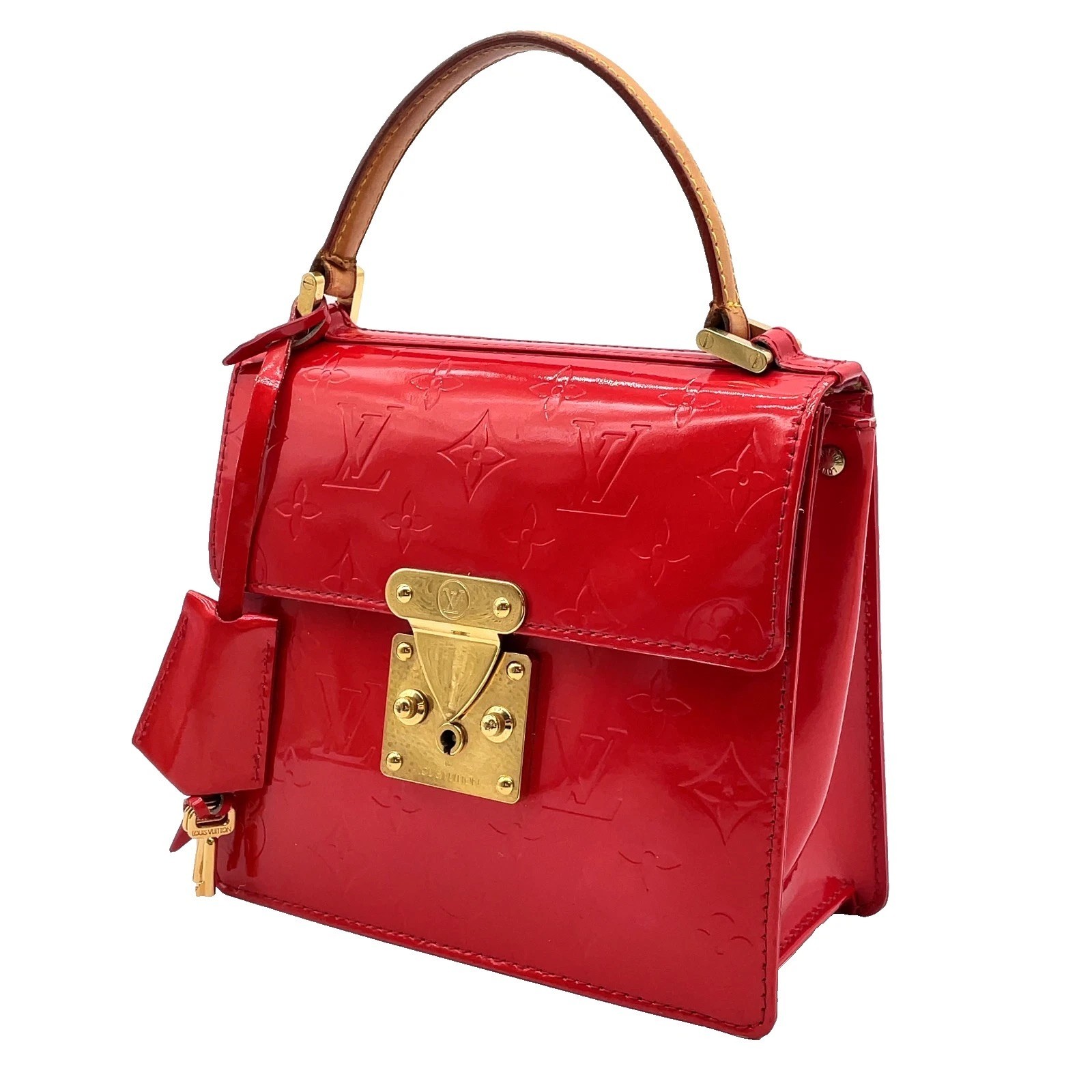 LOUIS VUITTON Monogram Vernis Spring Street Hand Bag Red With Dust Bag
