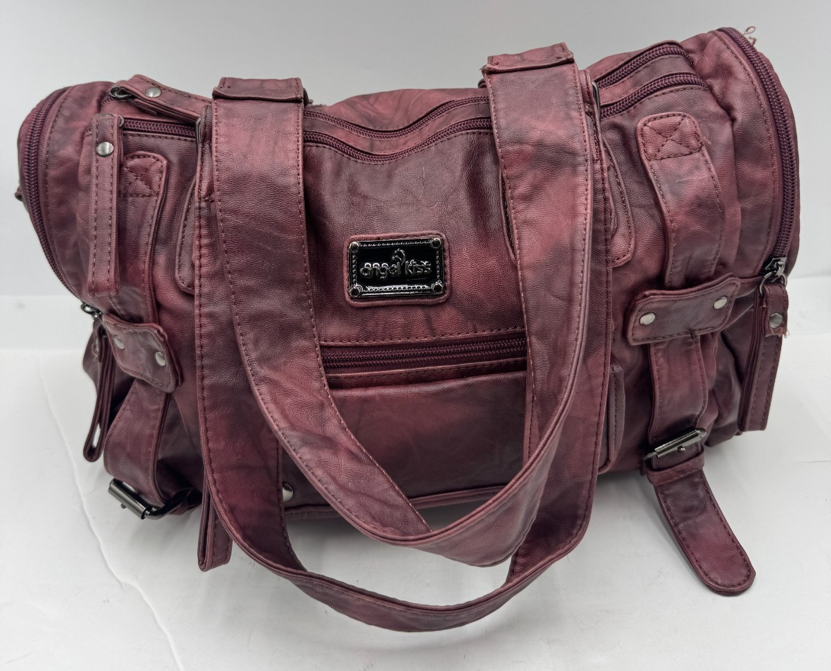 Angelkiss Multi-Functional Women’s Handbag Plum Pebbled Leather Shoulder Bag