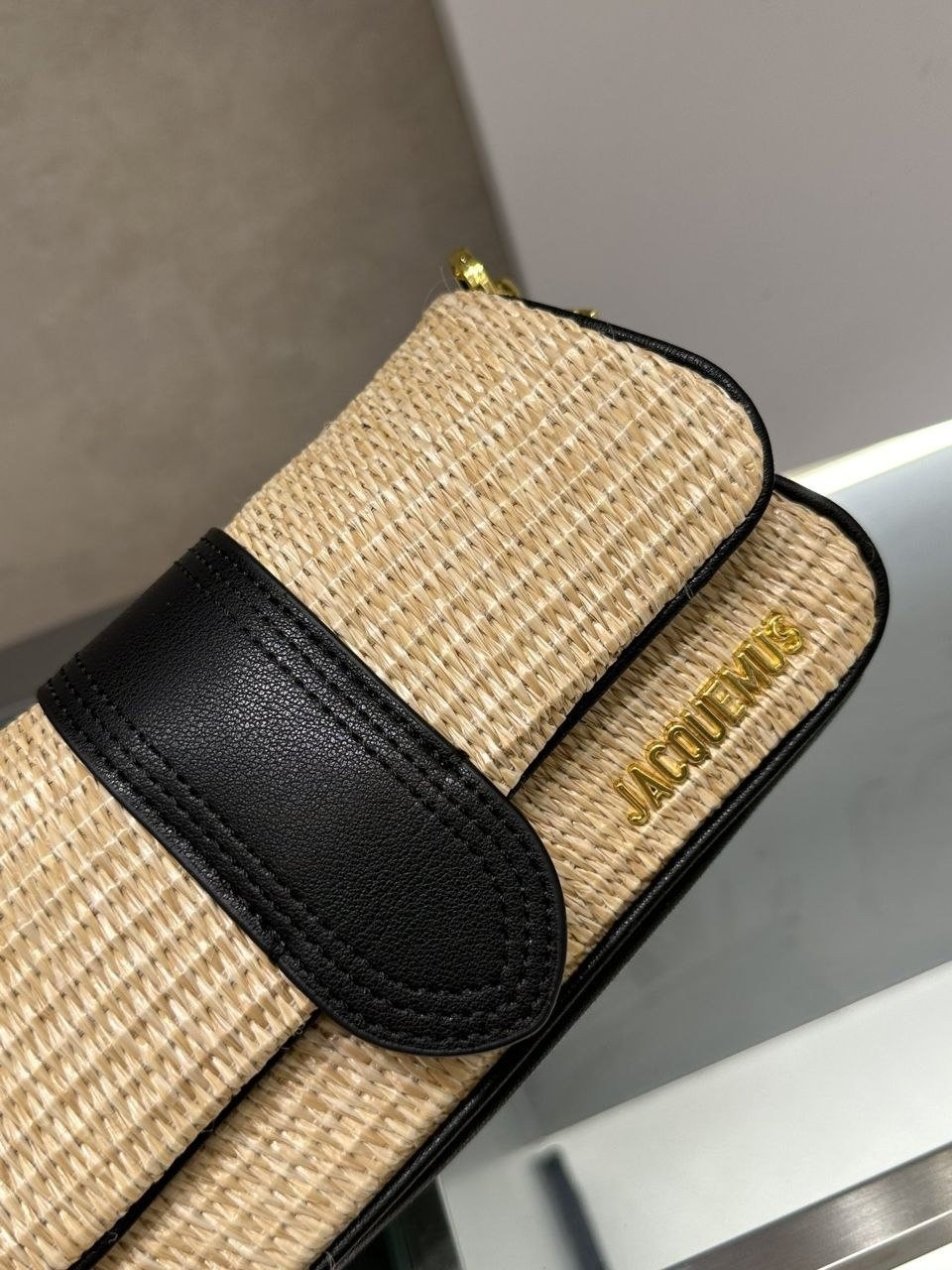Jacquemus Le Bambimou bag, black leather + raffia.