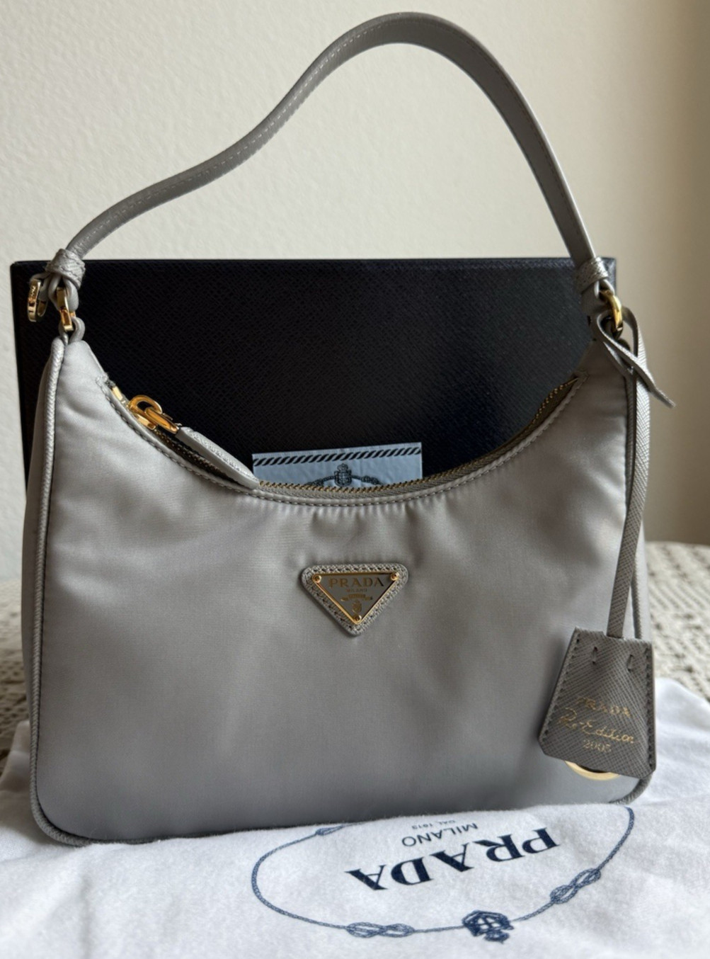 Prada Re-Edition 2005 Re-Nylon Mini Hobo Bag Cloudy Gray