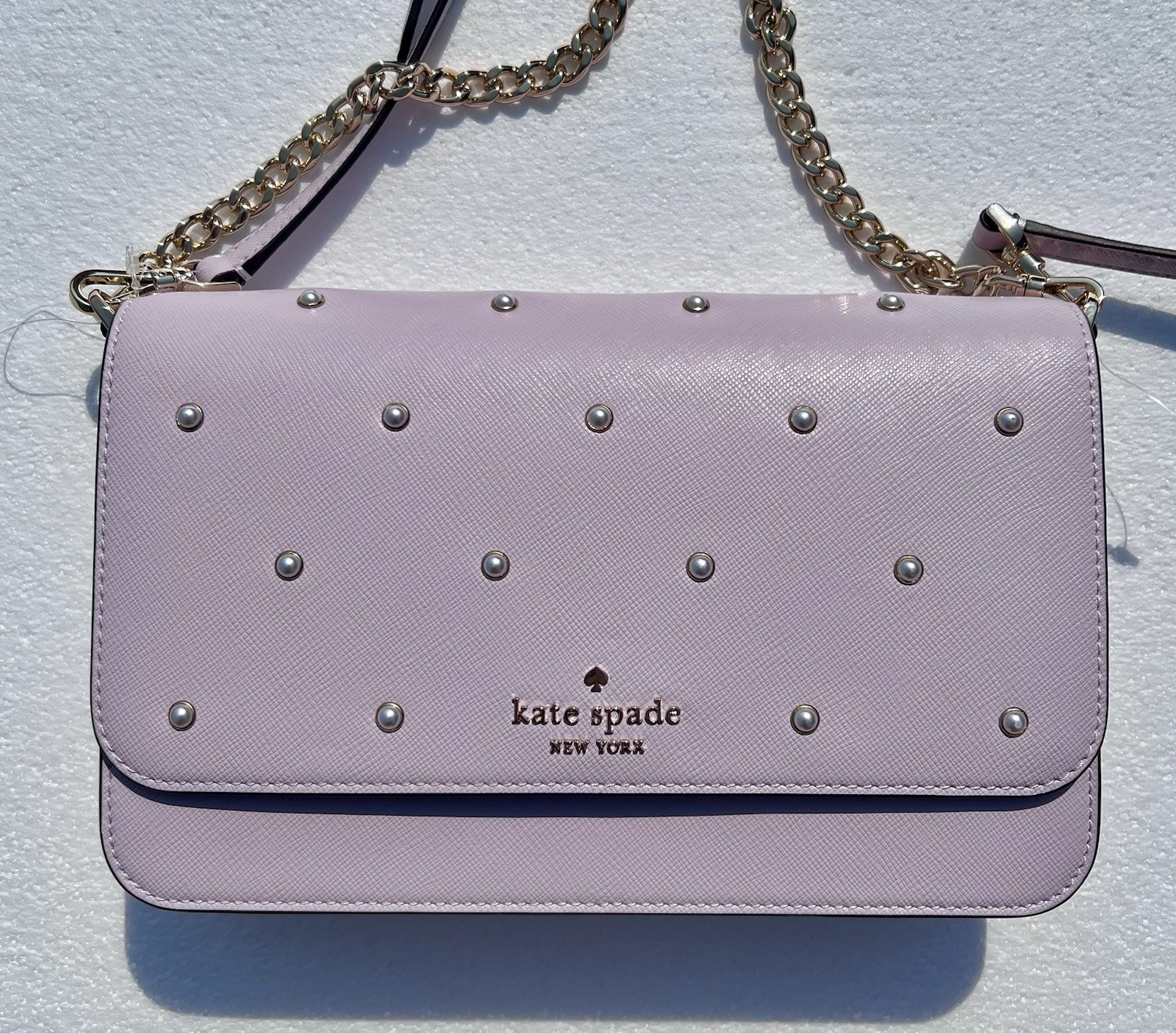 New Kate Spade Madison Faux Pearl Studded Lilac Crossbody Bag Purse
