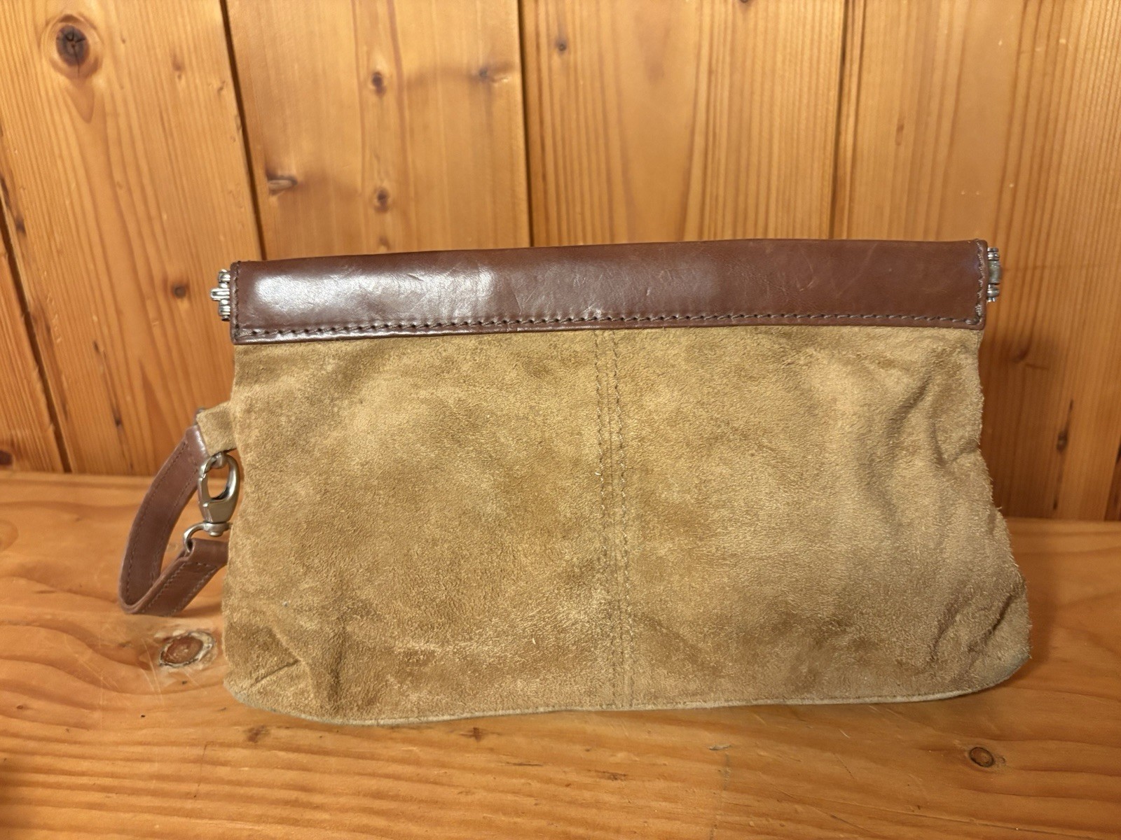HELEN KAMINSKI Australia Handbag Suede Clutch Purse Handbag Beige Tan