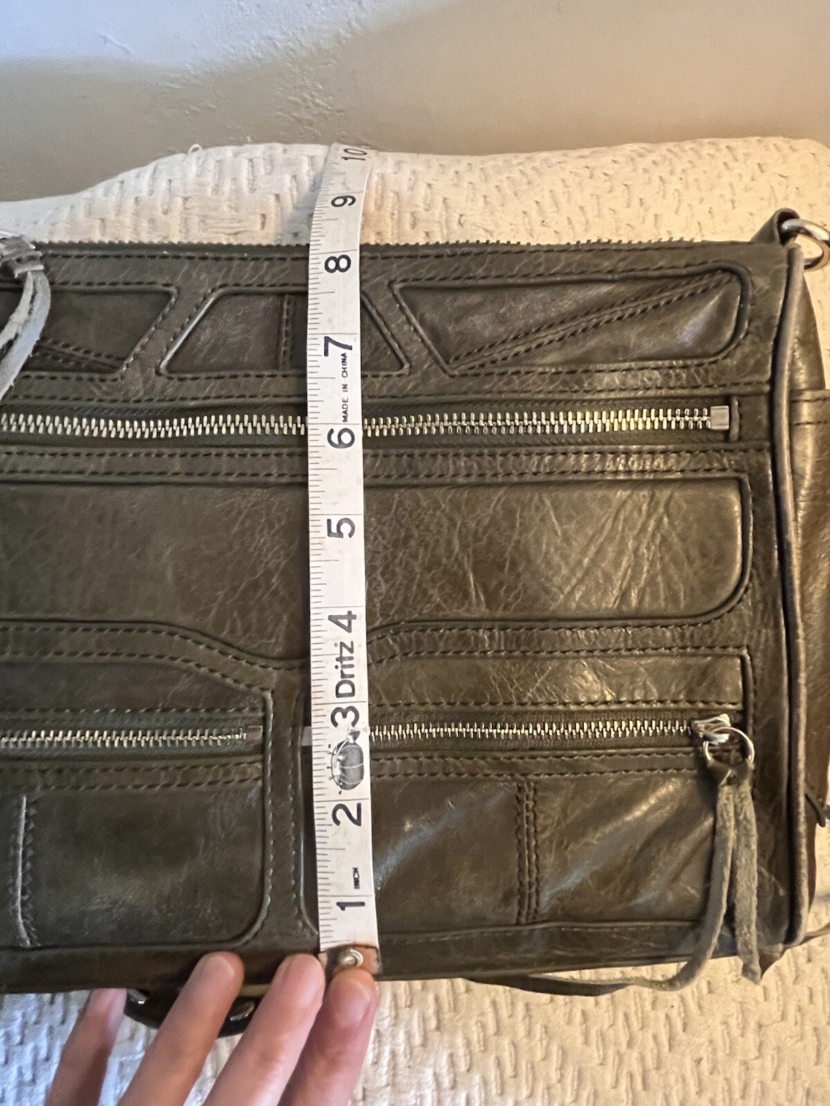 Rebecca Minkoff Tri Zip Mac Crossbody Bag Distressed Leather Kiwi Excellent