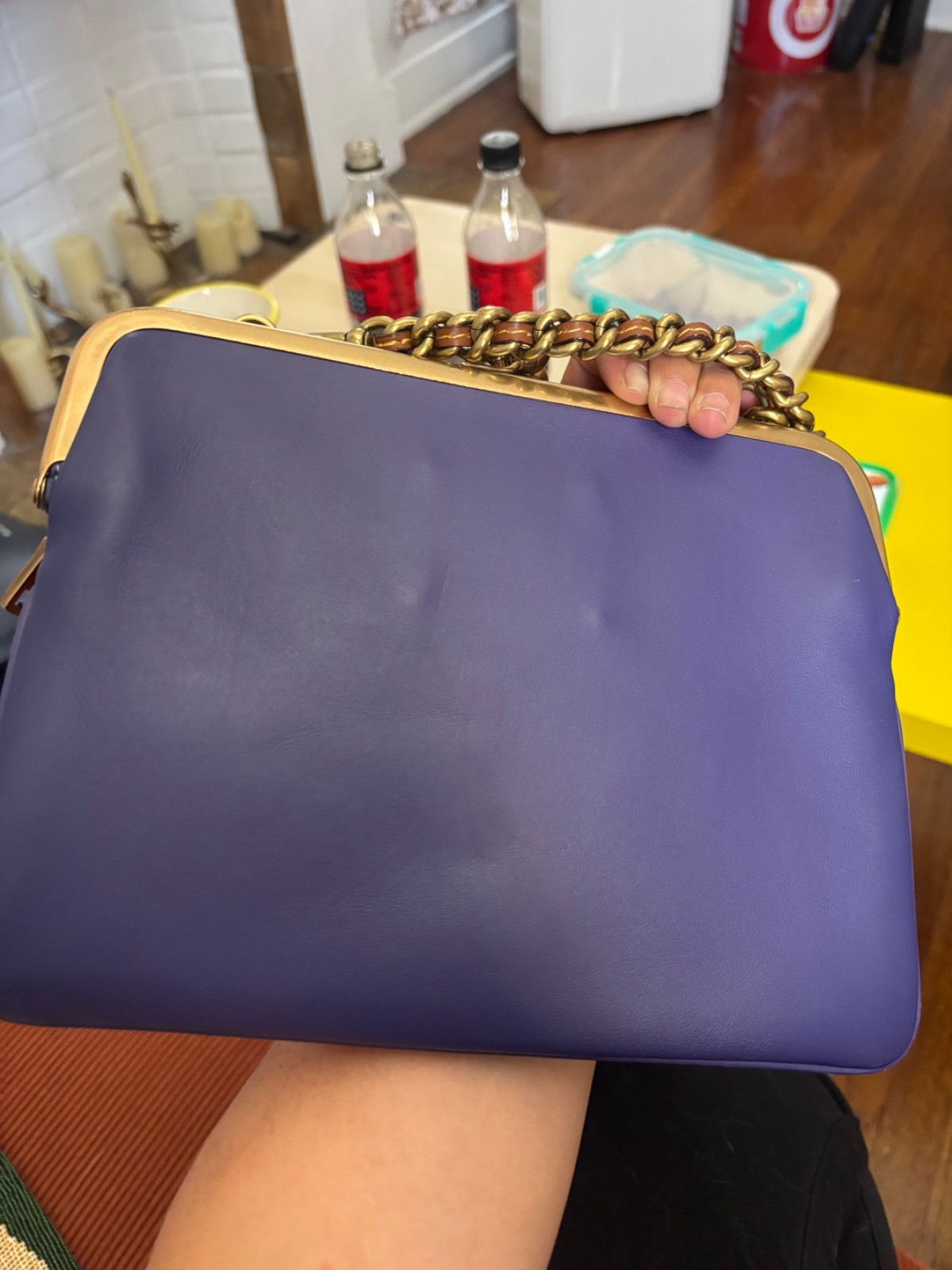 COACH 1941 RUNWAY SUNFLOWER/VIOLET COLORBLOCK DOUBLE FRAME KISSLOCK CROSSBODY