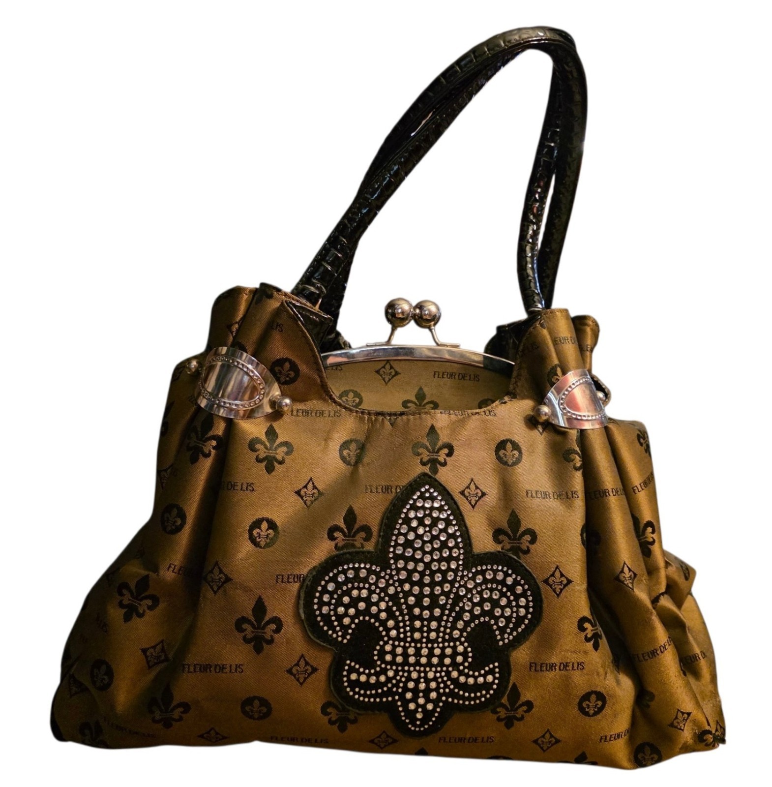 Y2K Shoulder Bag Rhinestone-Embellished Fleur-De-Lis Metal Kiss Lock