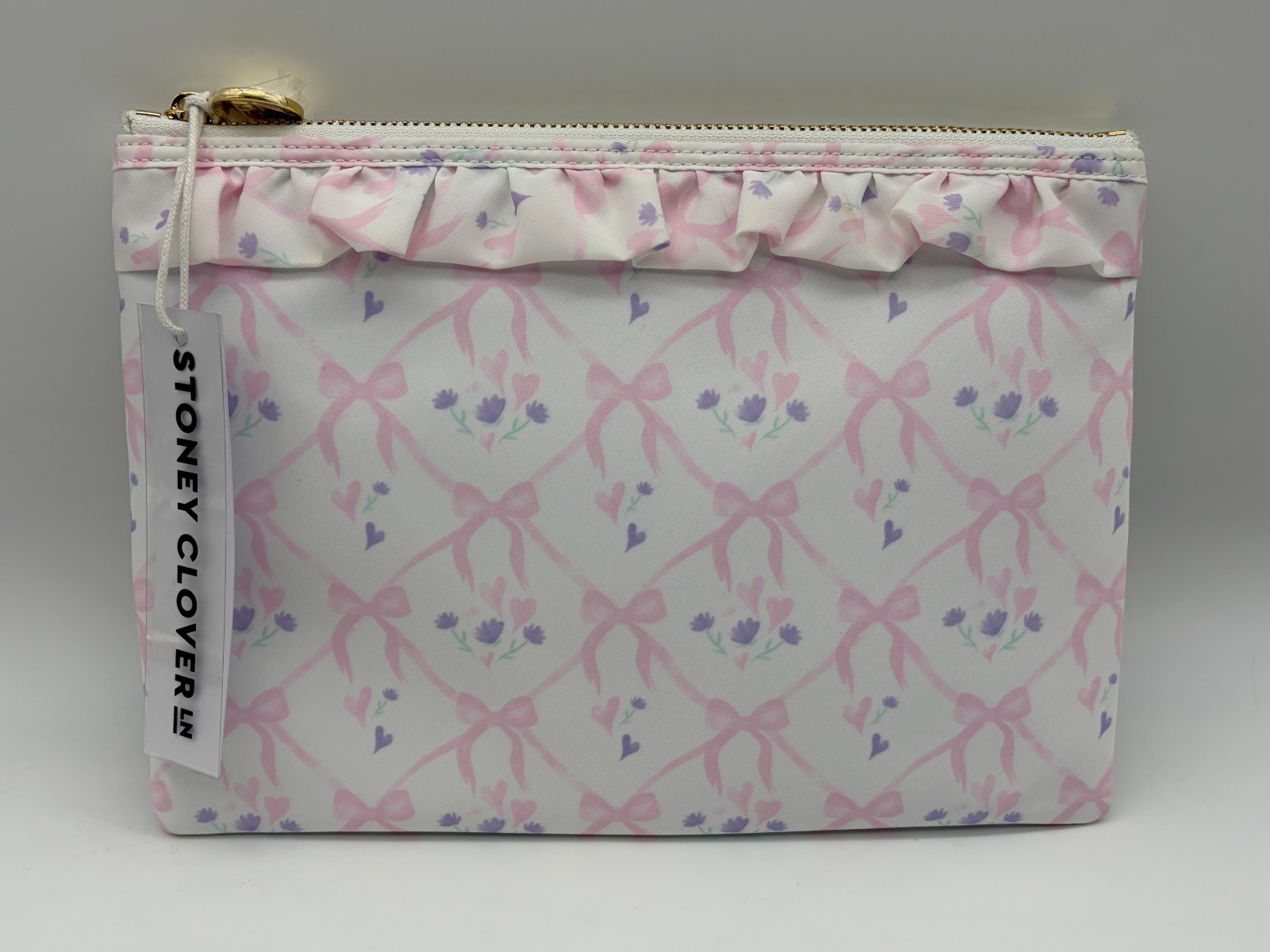 NWT Stoney Clover High Tea Ruffle Flat Sugar Cube Bow Cosmetic Bag Women’s