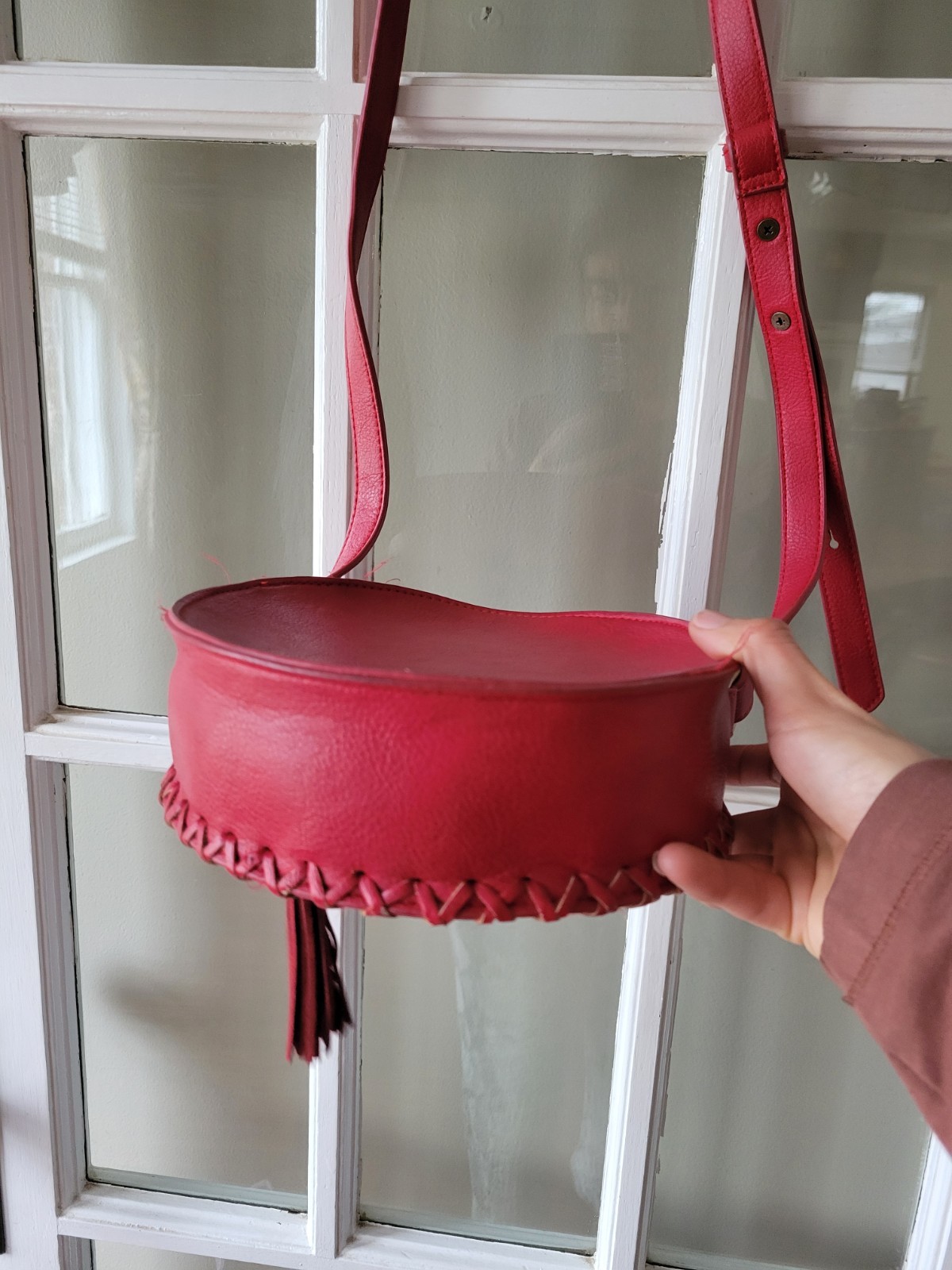 American Eagle Red Aeo Whip Stitch Crossbody Bag Leather