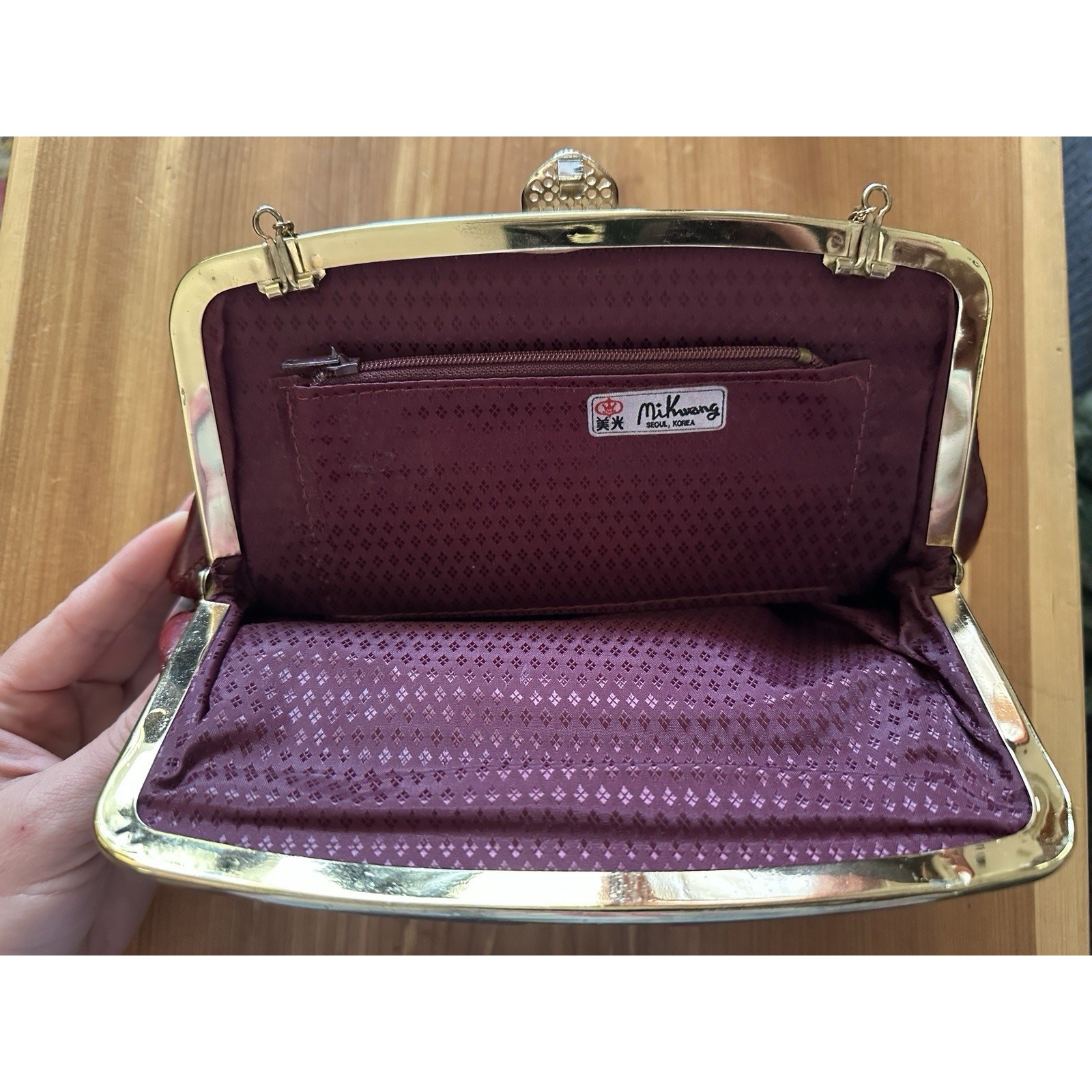 Vintage MiKwang Eel Skin Convertible Clutch, South Korea, Red, Chain Handle