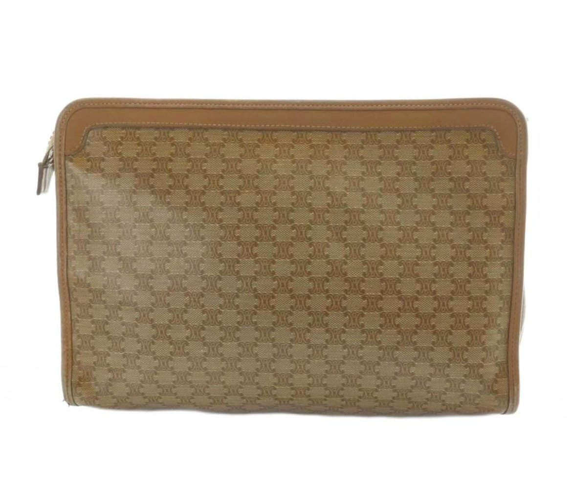 CELINE macadam PVC leather Beige clutch bag Authentic 0007