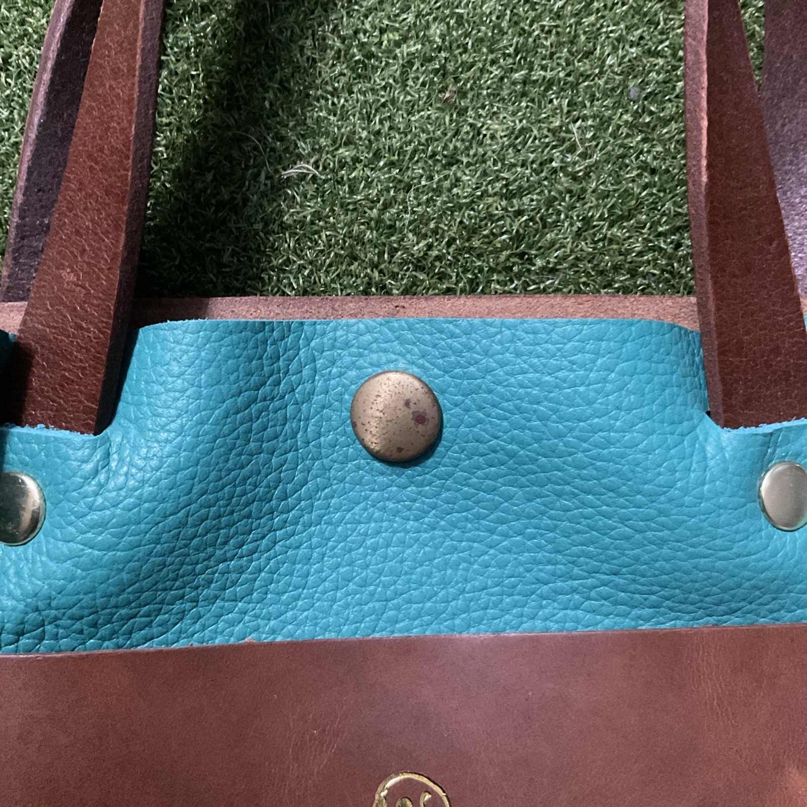 Rare Howl + Hide Made USA Leather Teal Brown Carry Bag Shoulder
