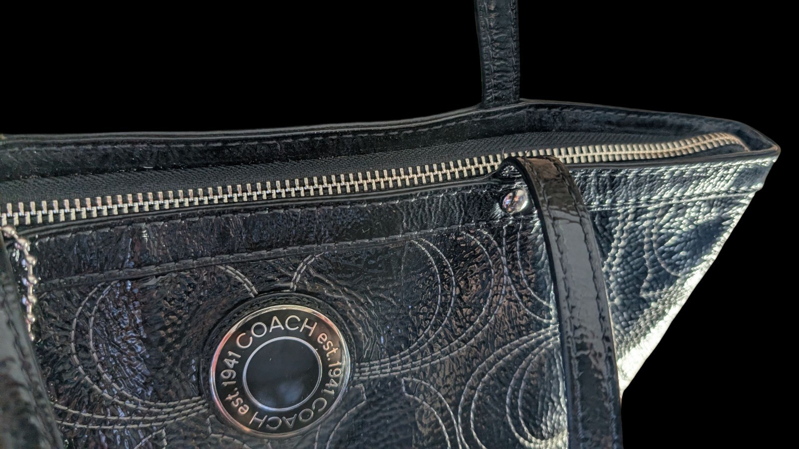 Coach Signature Stitch Black Patent Leather Bag F19198 From Storage Never Worn