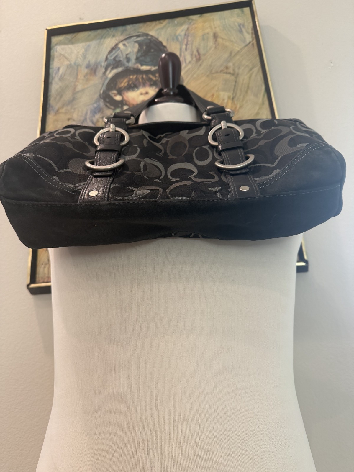 VTG Coach Chelsea 10145 Optic Signature Jacquard Satchel Black Gray O-Ring Bag