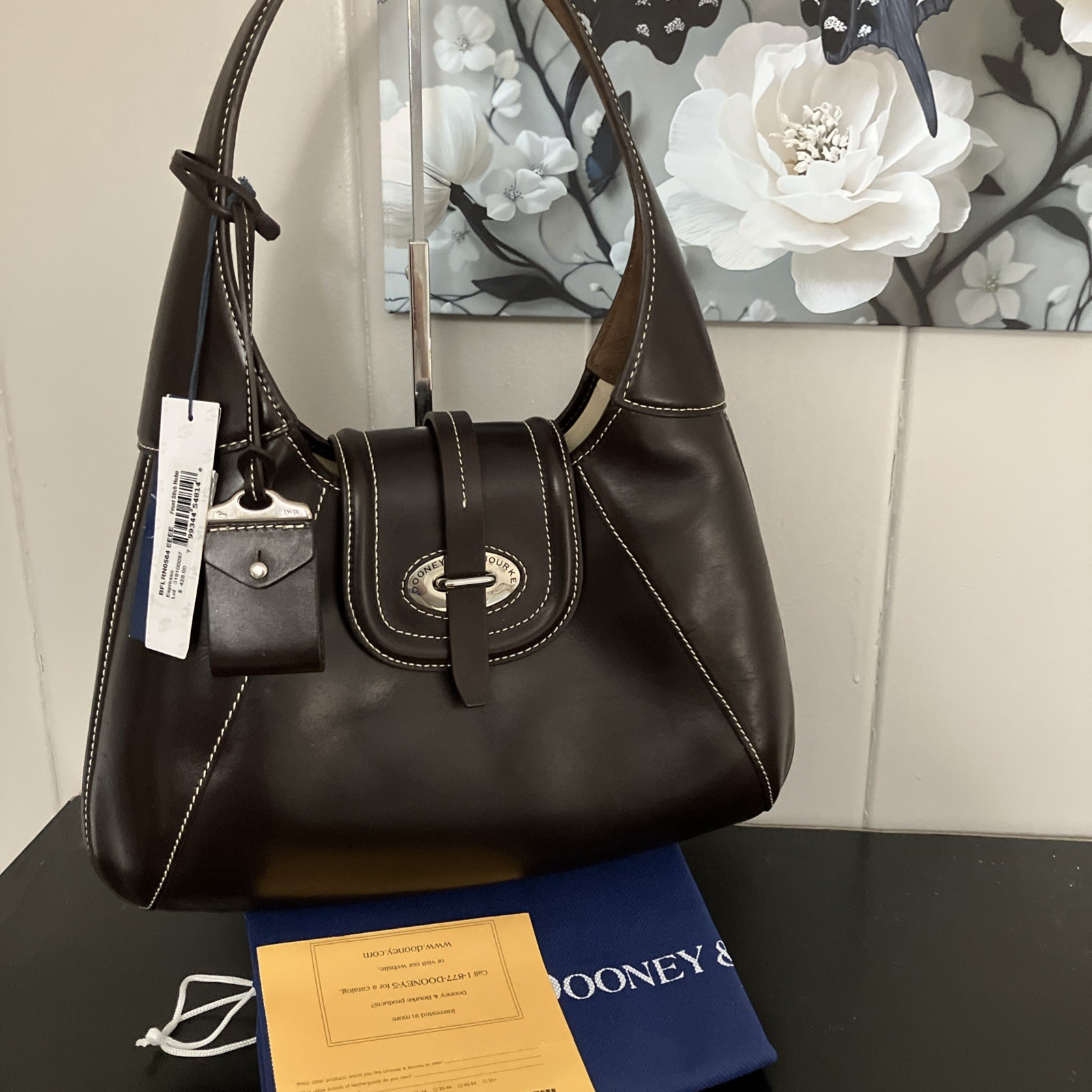 Dooney & Bourke Florentine Toscana 100% Leather Front Stitch Hobo Espresso $438