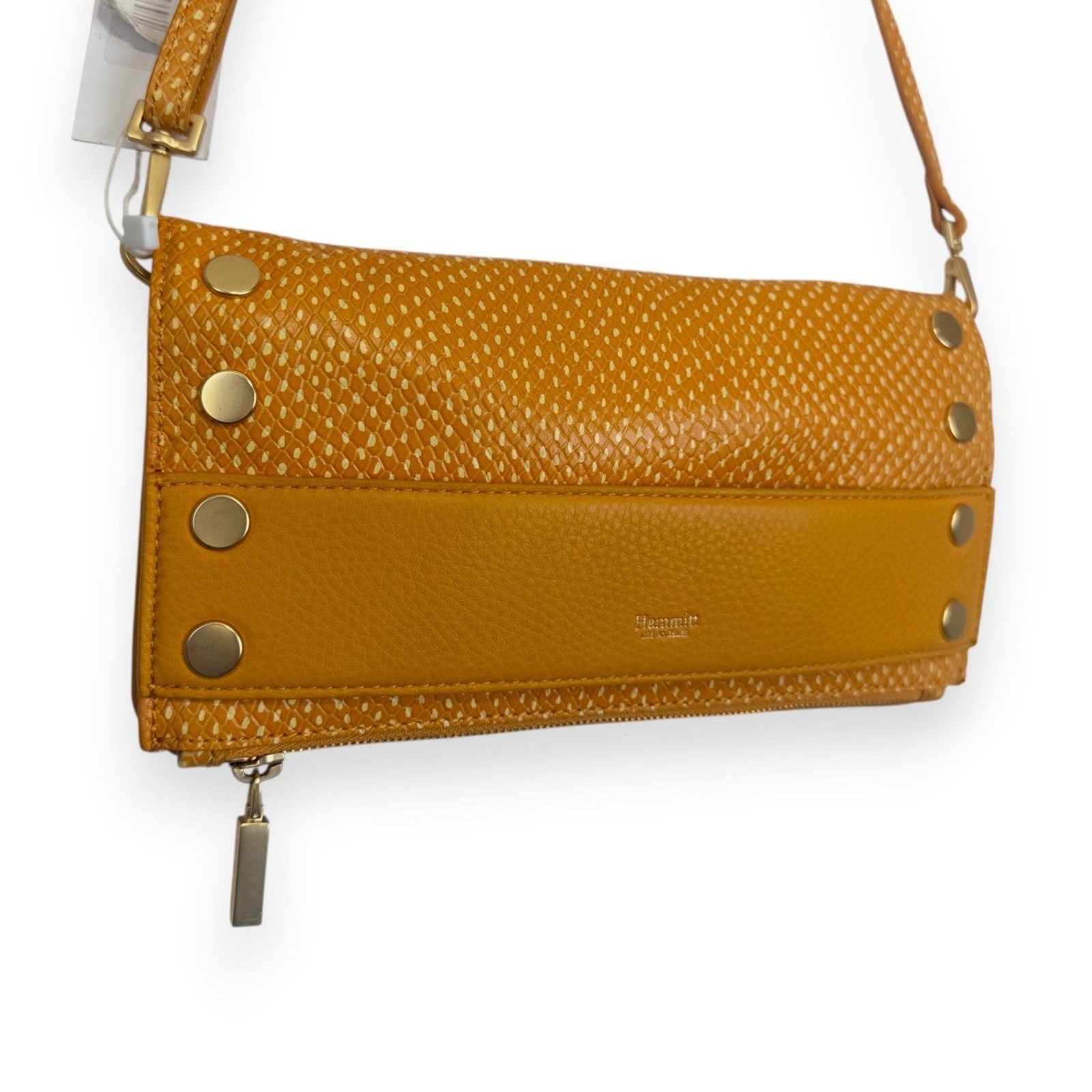 Hammitt Ryan Apricot Tan Snake Leather Crossbody Clutch Bag NWT Brushed Gold