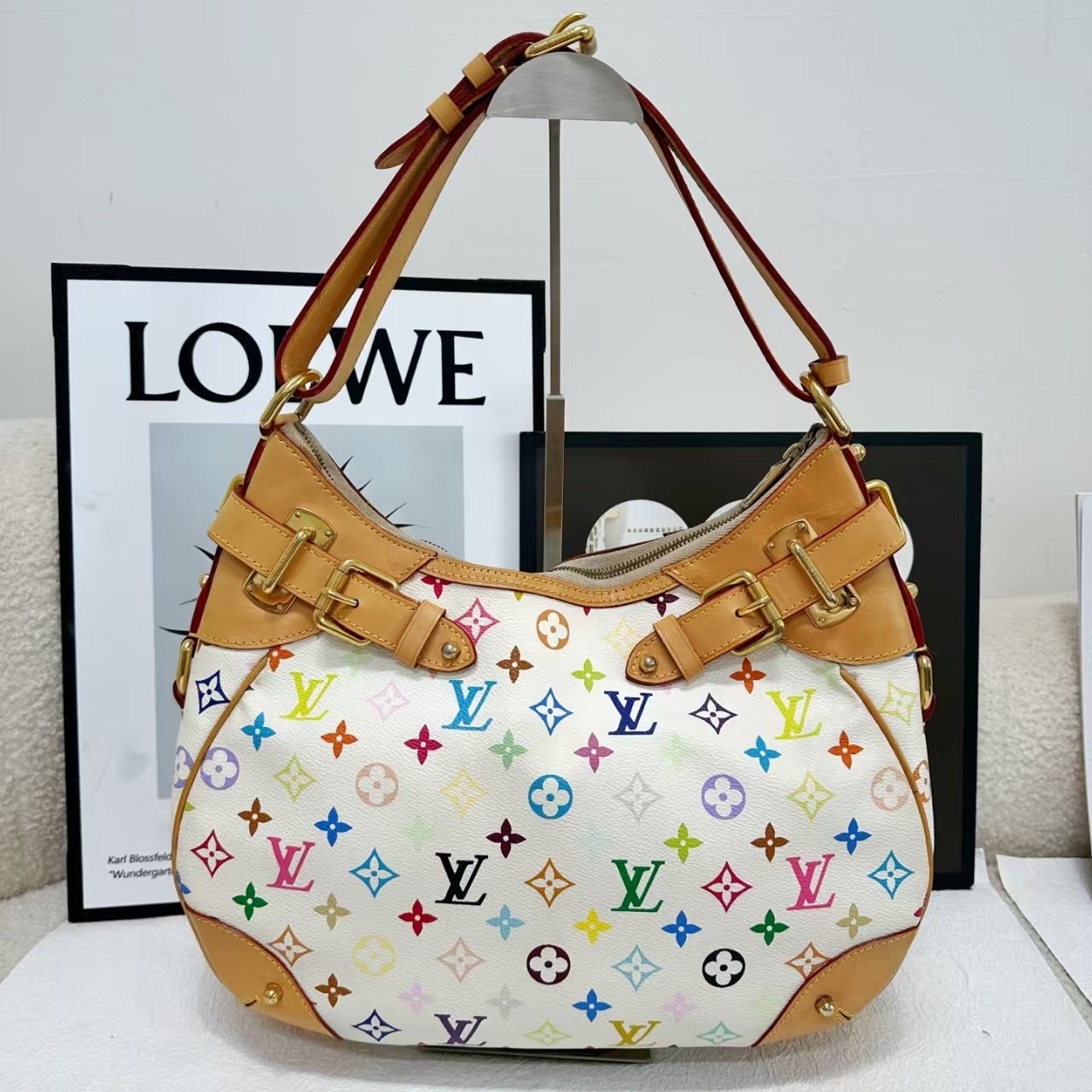 Louis Vuitton White Monogram Multicolore Greta Vachetta Leather Handbag