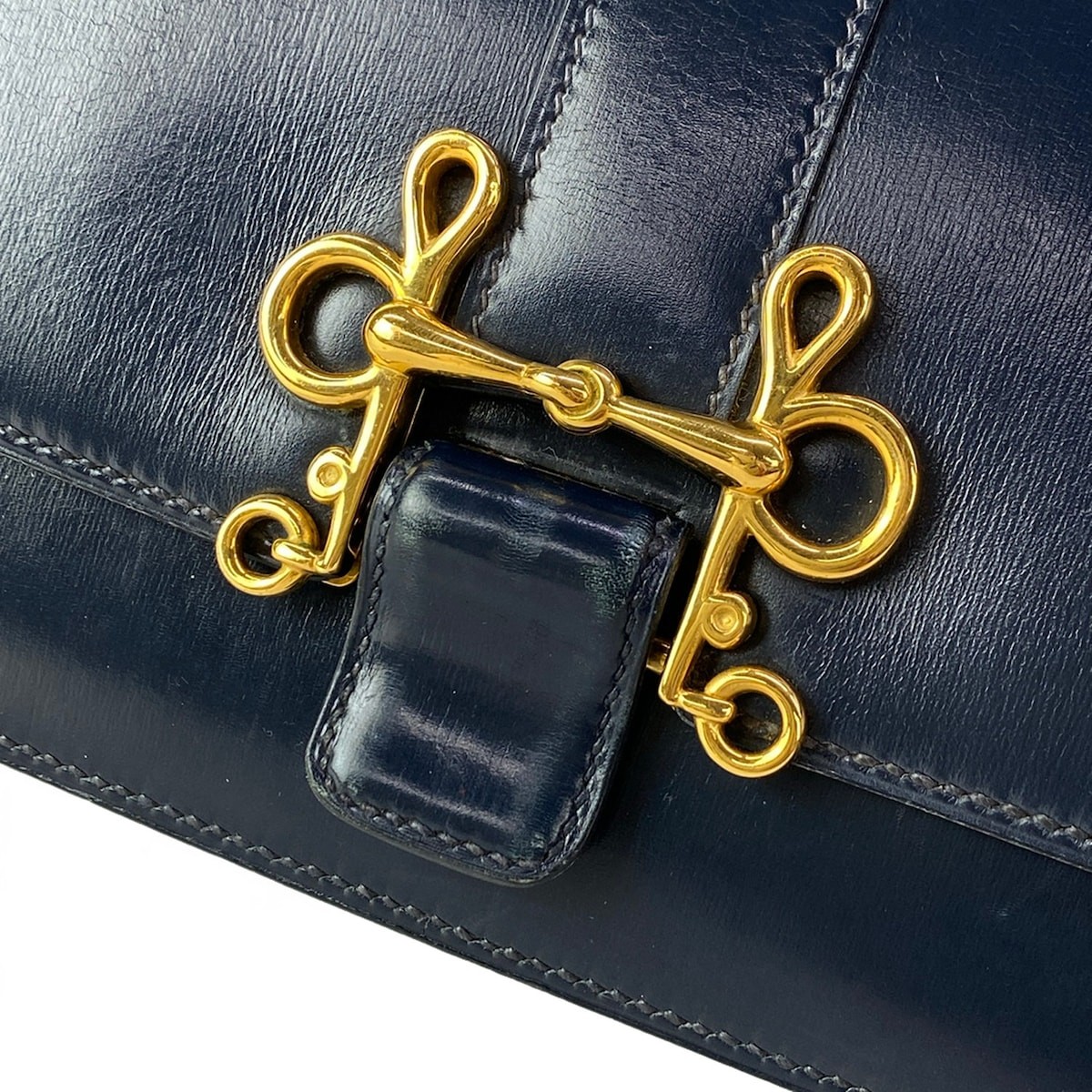 HERMES Sologne Dark Navy Box Calf Circle M Shoulder Bag