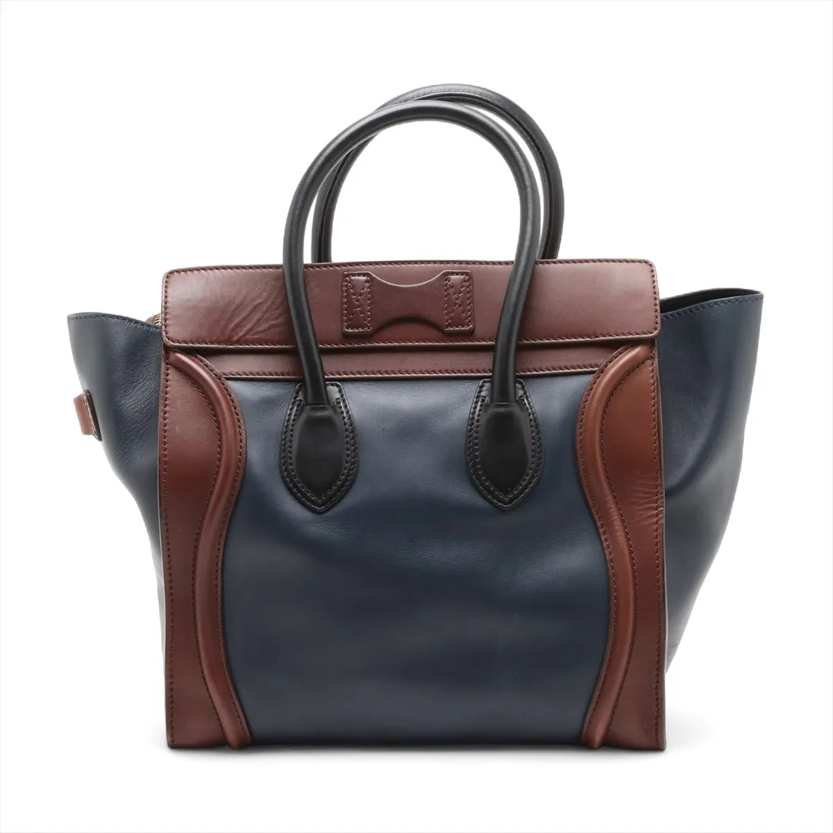 Celine Luggage Mini Shopper Leather Handbag Navy x Brown