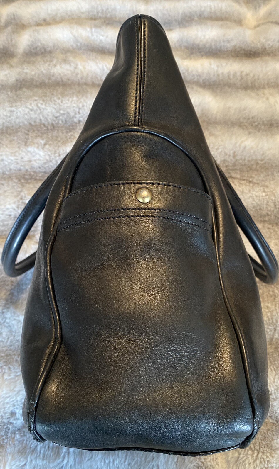 Forth & Towne Black Smooth Leather Large Top Handle Tote