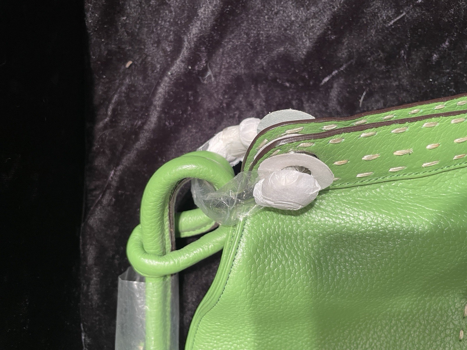 BCBG Max Azria Green Pebbled Leather Tote Satchel Handbag Purse EUC