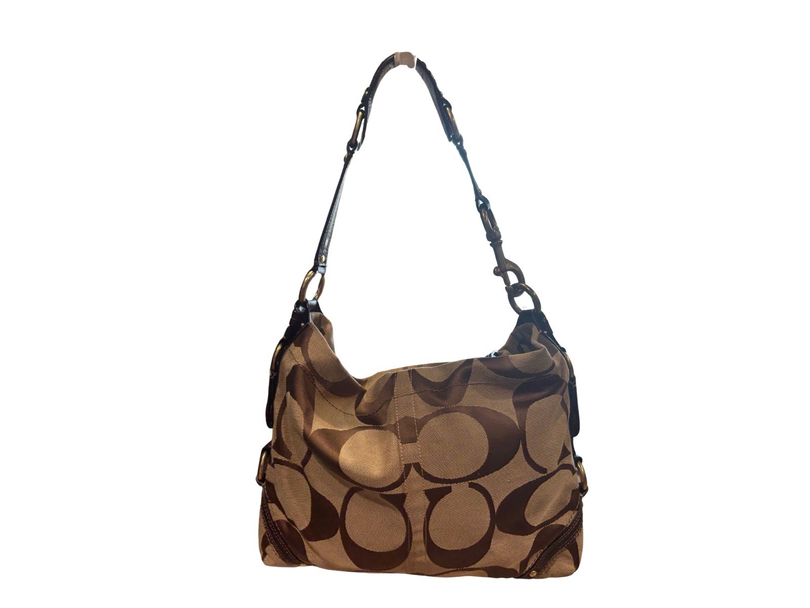 Coach Signature Carly Hobo Bag – Khaki/Brown Coated Canvas Style J0749-11646