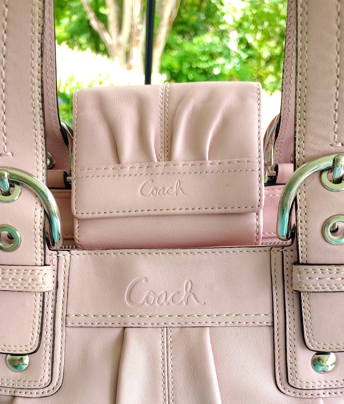 Coach LARGE F13732 Vintage Pink Soho Y2K Pleated Leather Shoulder Bag & Wallet