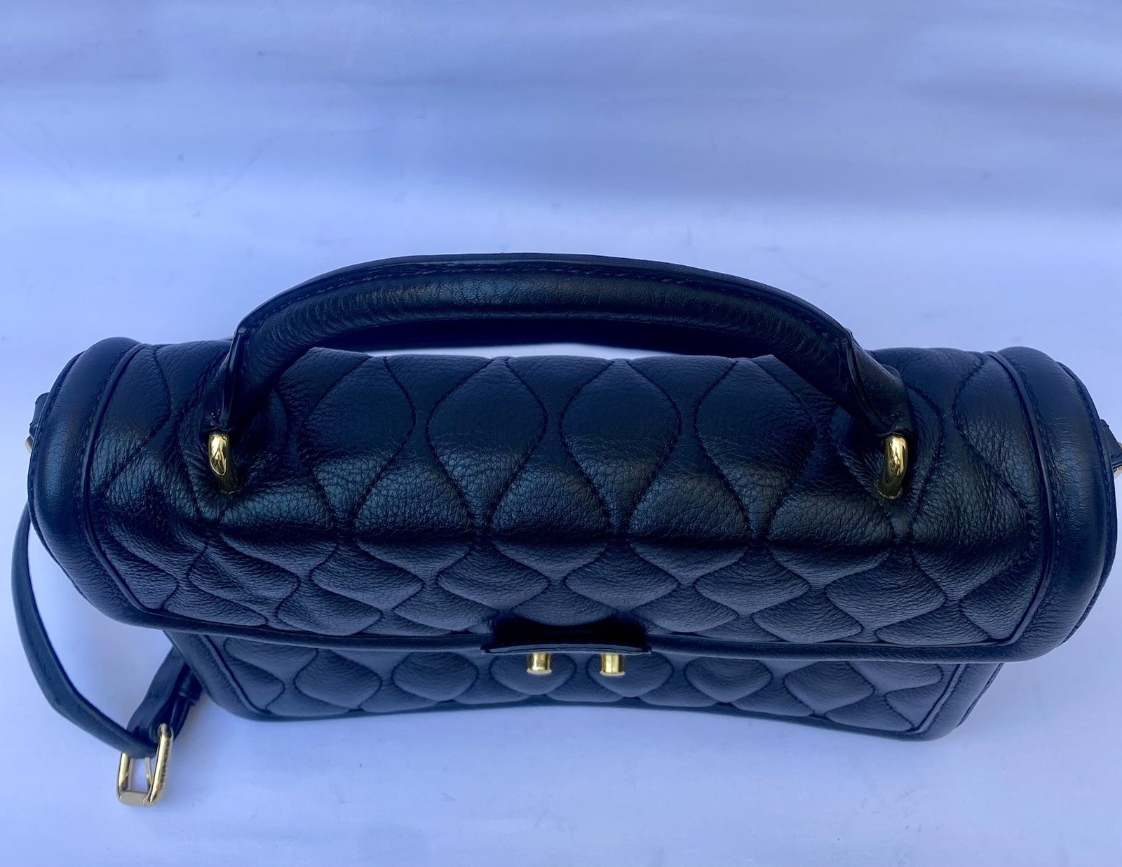 Vera Bradley Quilted Leather Black Top Handle/Crossbody Bag, 11 x 8.5 x 5 in