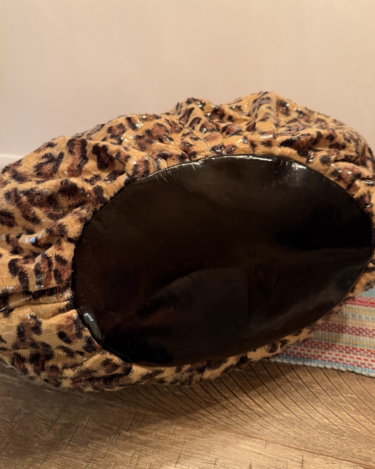 Glossy Leopard Print Slouchy Hobo Satchel Handbag Braided Handles