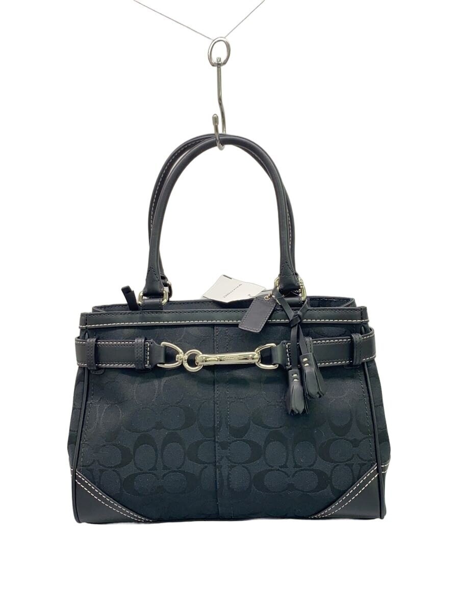 COACH Medium Carryall Black Signature Canvas Leather Tote Bag Womens 11.4in